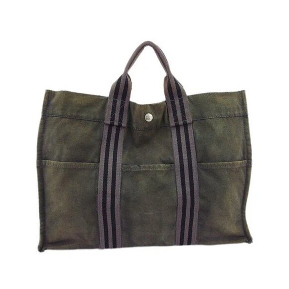 HERMES Tote Bag Fool Toe Gray Gray Cotton Canvas Authentic Used - Picture 3 of 8